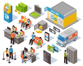 Bank isometric set Free Vector