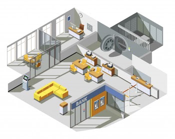 Bank office interior isometric composition Free Vector