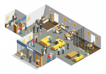 Bank office interior isometric composition Free Vector