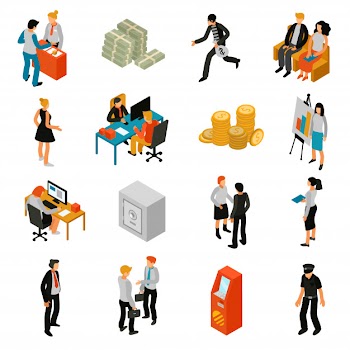 Bank people isometric icons Free Vector
