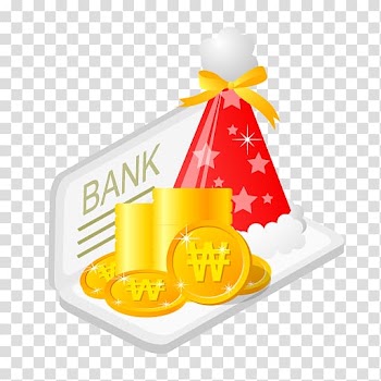 Bank signage with Christmas hat, food fruit yellow, Christmas bank money transparent background PNG clipart