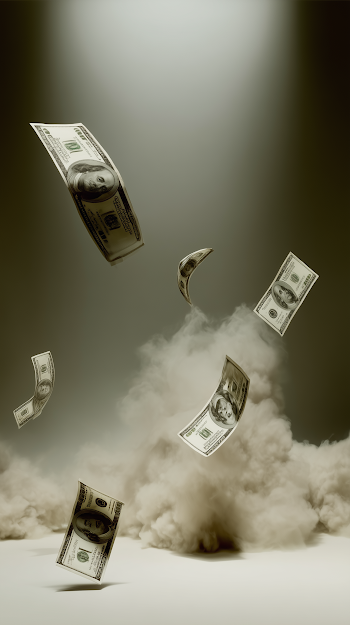 Banknotes Falling in Dramatic Lighting