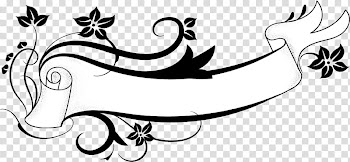 Banner, black and white ribbon and flowers art transparent background PNG clipart