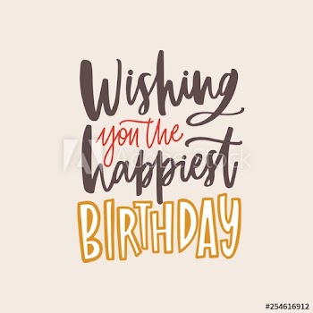Banner template with Wishing You The Happiest Birthday phrase handwritten with elegant calligraphic cursive font on light background