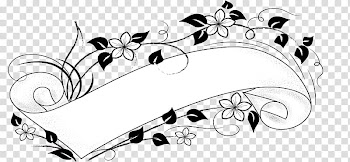 Banner, white and black flower and ribbon art transparent background PNG clipart
