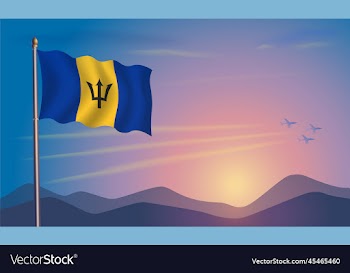 barbados flag in the morning sun