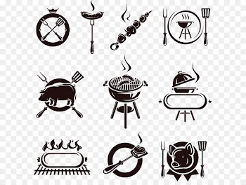 Barbecue chicken Grilling Fish - Black and white hand-drawn elements of barbecue 