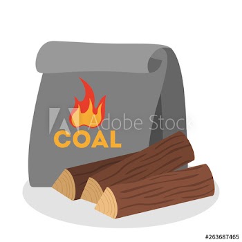 Barbecue coal bag and stack of log