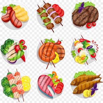 Barbecue Kebab Steak Vegetarian cuisine Grilling - Vector plate of barbecue 