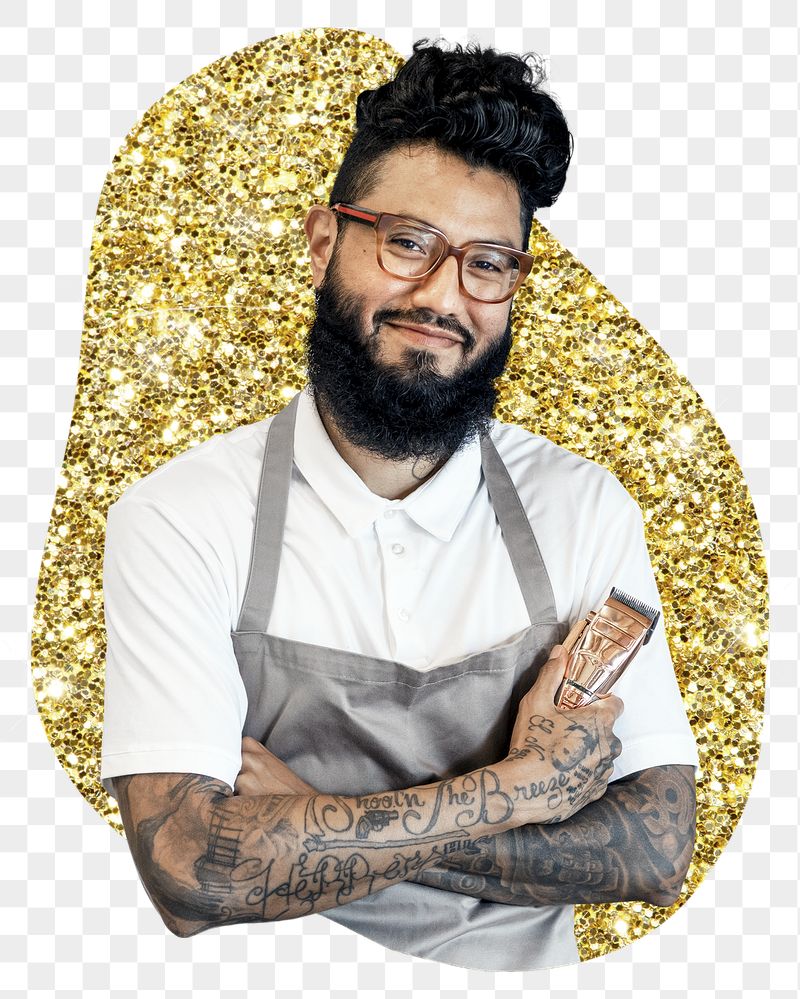 Barber png badge sticker, gold | Free PNG - rawpixel