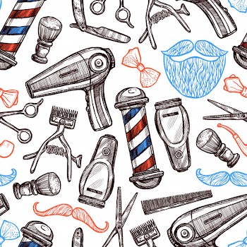 Barber shop attributes doodle seamless pattern Free Vector