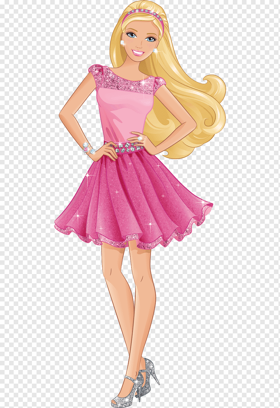 Barbie, Barbie, girl wearing pink mini dress illustration, image File Formats, fictional Character, shoe png
