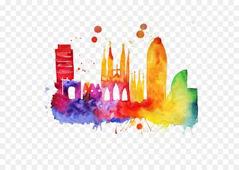 Barcelona Skyline Poster Painting - Color city 