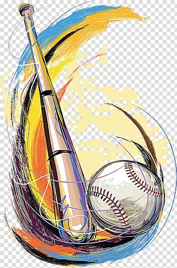 Baseball bat and baseball ball painting illustration, Baseball Graphic design, Hand-painted cartoon baseball transparent background PNG clipart