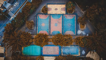Basketball Courts Near Trees and Road