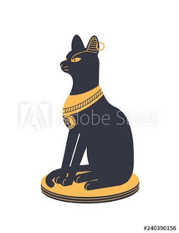 Bastet or Bast - goddess, deity or mythological creature with cat or lioness head holding ankh symbol