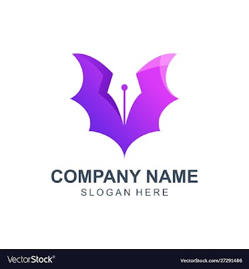Bat with pen logo design vector image
