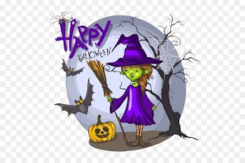 Batgirl Cartoon Witchcraft Illustration - Cartoon little witch and dead spider web 