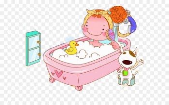 Bathing Cartoon Illustration - Pink bathtub 