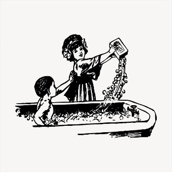 Bathing kids  clipart, vintage | Free Vector - rawpixel
