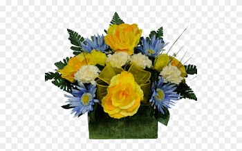 Bb/78, Daisies On Blue - Blue Daisies Yellow Roses