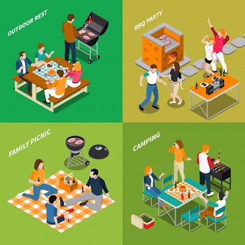Bbq isometric compositions Free Vector