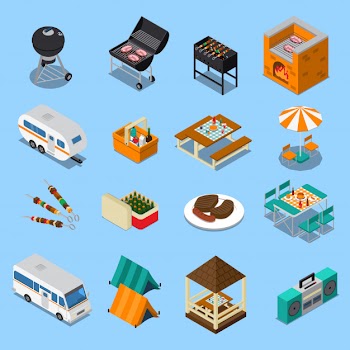 Bbq picnic isometric set Free Vector