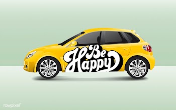 Be happy typography on a hatchback car vector | Free stock vector - 540180