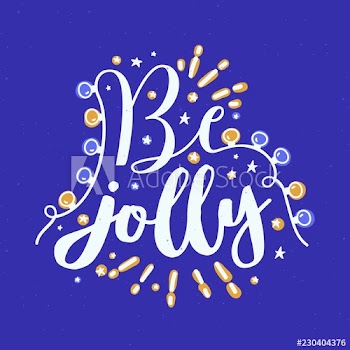 Be Jolly holiday wish written with cursive calligraphic font and decorated by glowing light garland