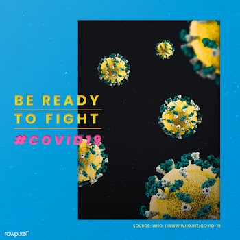 Be ready to fight COVID-19 psd mockup social ad with blue and yellow h.. | Free  illustration - 2320116