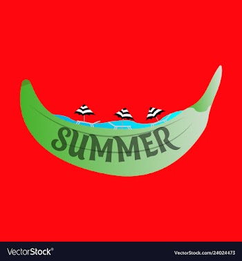 Beach banana banana boat in the sea with umbrellas vector image