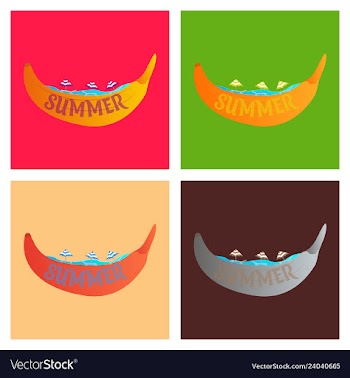 Beach banana banana boat in the sea with umbrellas vector image