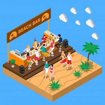 Beach bar isometric composition Free Vector