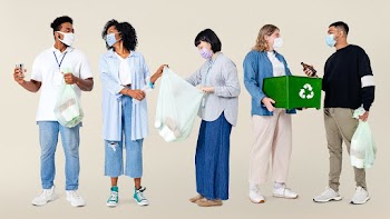 Beach cleanup volunteer with recycle bin save… | Free stock photo | High Resolution image