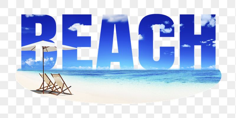 Beach png word sticker, blue | Free PNG - rawpixel