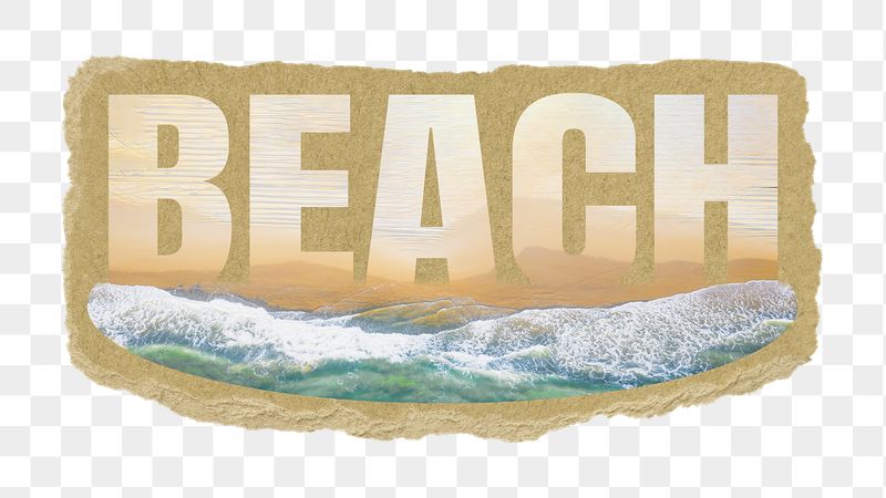 Beach png word sticker, ripped | Free PNG - rawpixel