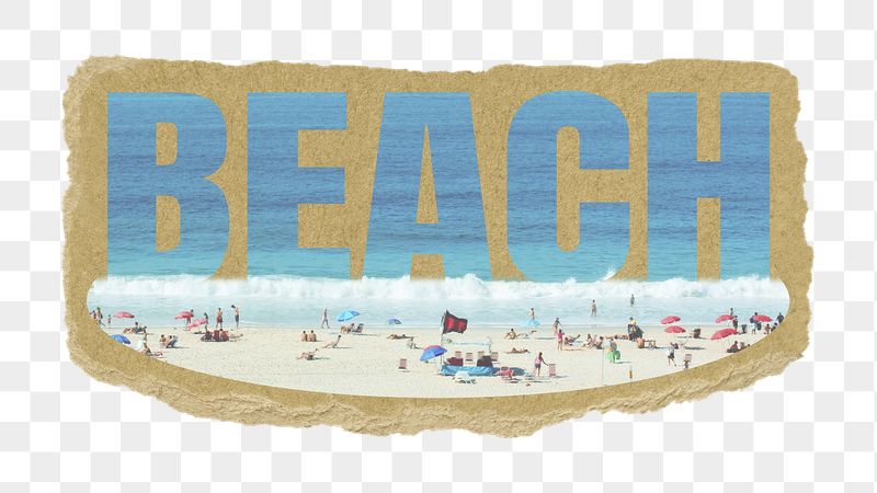 Beach png word sticker, ripped | Free PNG - rawpixel