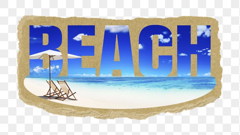 Beach png word sticker, ripped | Free PNG - rawpixel
