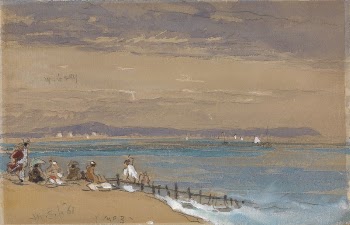 Beach Scene with Figures by a Breakwater | Free Photo - rawpixel