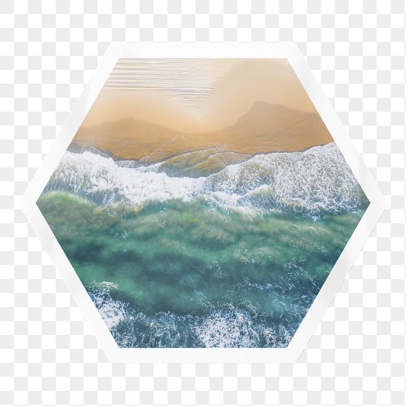 Beach wave png sticker, hexagon | Free PNG - rawpixel