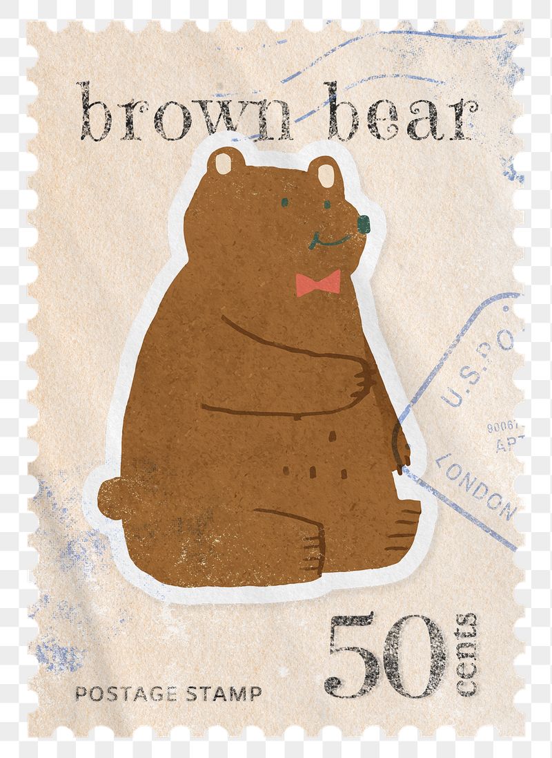 Bear png post stamp sticker, | Free PNG - rawpixel