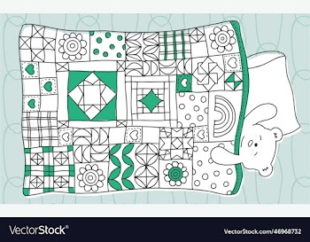bear sleeping with quilt patchwork blanket design