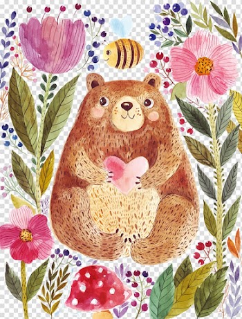 Bear surrounded by plants illustration, Watercolor painting illustration Illustration, animals transparent background PNG clipart
