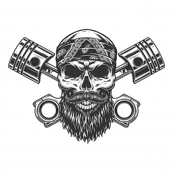 Bearded and mustached biker skull Free Vector