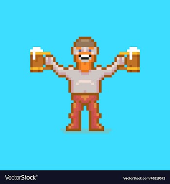 bearded pirate or sailor with two mugs of beer