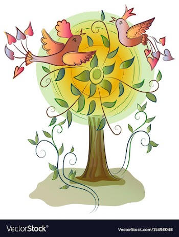 Beatiful colorful happy birds on tree vector image