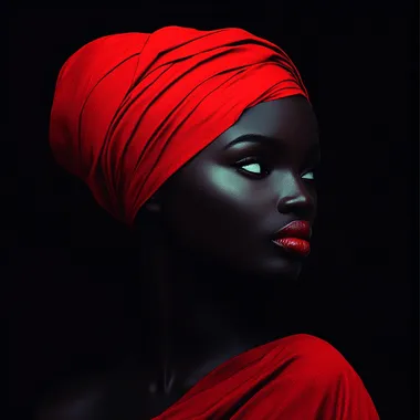 Beautiful African woman in red turban with striking black contrast