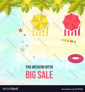 Beautiful beach with palm leaf waves template vector image