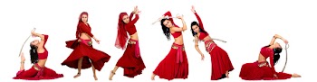 beautiful belly dancer with a spade over a white background