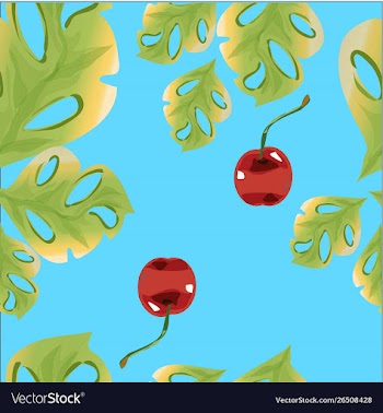 Beautiful cherry and leaves seamless pattern vector image